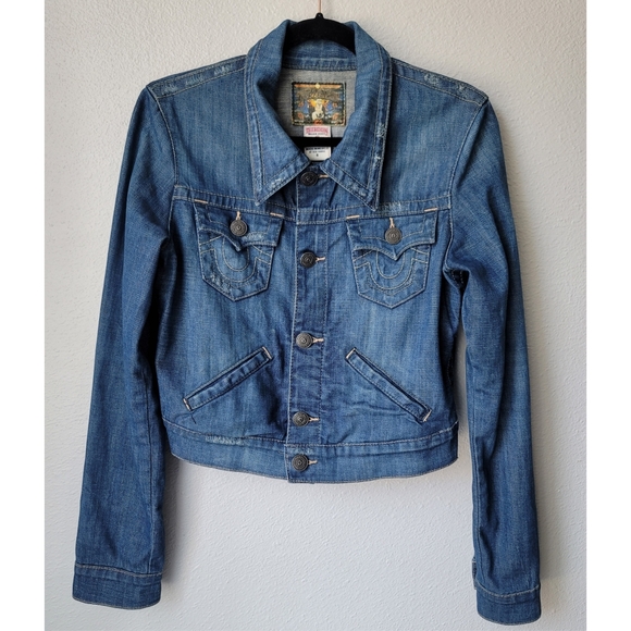 True Religion Jada Cropped Western Denim Jacket, Size Small, Color Blue - Picture 1 of 10